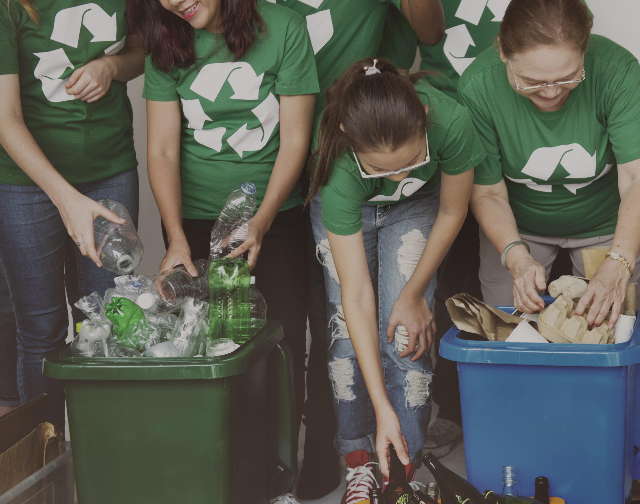 Group of people team with recycle project