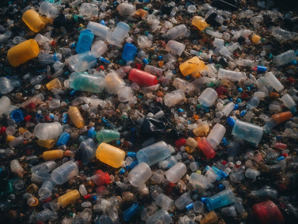 A large pile of discarded plastic bottles and containers, highlighting the importance of recycling services.